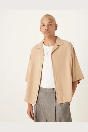 ASOS – Hochwertiges, kastiges Oversize-Hemd in Beige mit Reverskragen