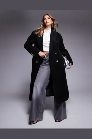ASOS – Gemütlicher Dad-Mantel aus Bouclé in Schwarz mit goldfarbenen Knöpfen