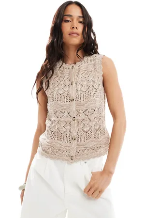 Threadbare – Strukturierte Strickweste in Steinbeige mit Knopfleiste