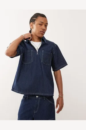 Reclaimed – Boxy Fit Jeanshemd in mit Nadelstreifen und Reißverschluss, Kombiteil