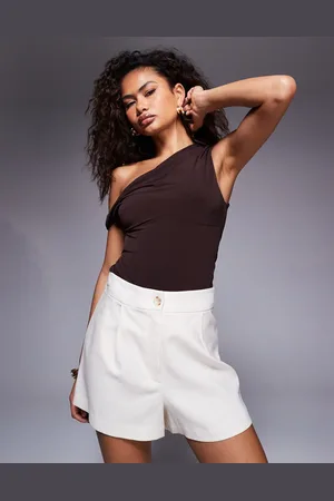River Island – Shorts mit Leinen und Strukturmuster in Ecru