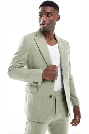 ASOS – Anzugjacke mit schmalem Schnitt und Wollanteil in Salbeigrün