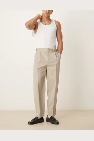 ASOS – Elegante, seitlich verstellbare Hose in Steinbeige mit Bundfalten und weitem Bein