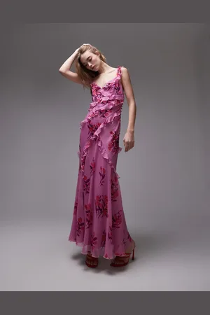 Topshop – Maxi-Trägerkleid in mit Rüschen und Blumenmuster