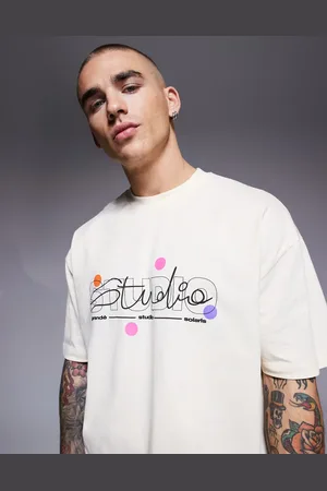 ASOS – Kastiges Oversize-T-Shirt in Buttermilchgelb mit plastischer Textgrafik