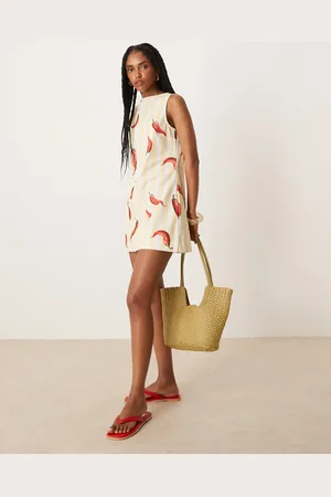 ASOS – Kurzes Etuikleid mit rotem Chili-Print und U-Boot-Ausschnitt