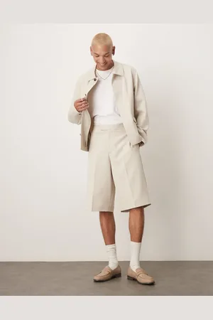 ASOS – Elegante Bermuda-Shorts aus Twill in Steinbeige mit elastischem Bund, Kombiteil