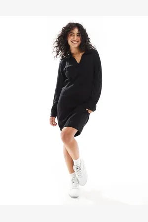 Y.A.S – Breit geripptes Midi-Strickkleid in mit offenem Polokragen