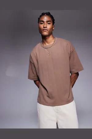 ASOS – Kastiges Oversize-T-Shirt in geripptem Braun