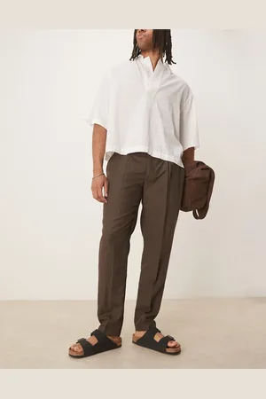 MANGO ASOS DESIGN – Slim-Fit-Leinenhose in Schokobraun