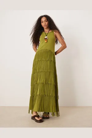 ASOS – Maxikleid in mit Fransen, U-Ausschnitt und Ringer-Rücken