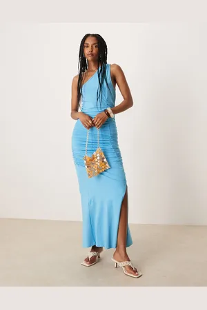 ASOS – Gerafftes Maxikleid in mit One-Shoulder-Träger und Ziernaht