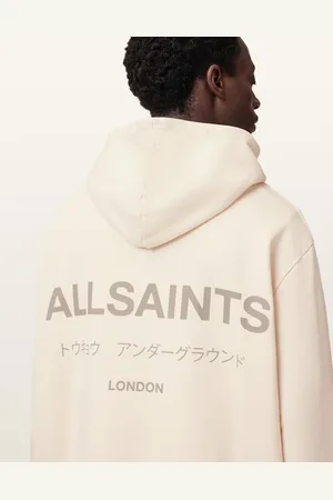 AllSaints – Underground Oth – Kapuzenpullover in Sandweiß
