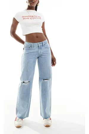 Hollister – Baggy-Jeans in Bleich-Waschung mit niedrigem Bund und unversäubertem Saum