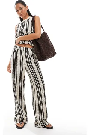Object – Hose aus durchbrochenem Strick in Schwarz- gestreift mit weitem Bein, Kombiteil