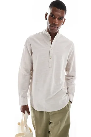 JACK & JONES – Leinenhemd zum Überziehen in Beige