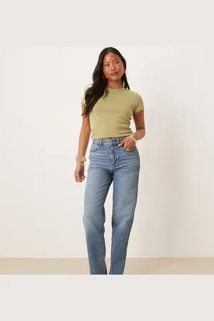 VILA Petite – Kelly – Denim-Jeans in mittelblauer Waschung mit weitem Bein und hohem Bund