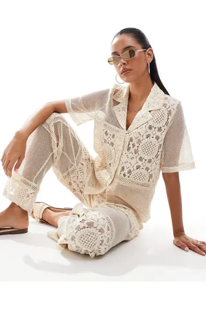 Object – Hemd aus Häkelware in Creme mit Aufnäher, Kombiteil