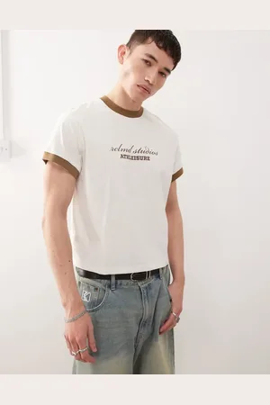 Reclaimed – Kurzes, kastiges Ringer-T-Shirt in mit Logografik