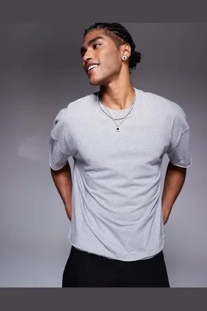 ASOS – Kastiges Oversize-T-Shirt aus Jersey in meliertem mit überschnittener Schulter und offenem Saum