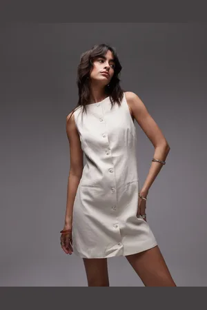 MANGO – Durchgeknöpftes Leinenmix-Minikleid in Ecru mit geradem Schnitt