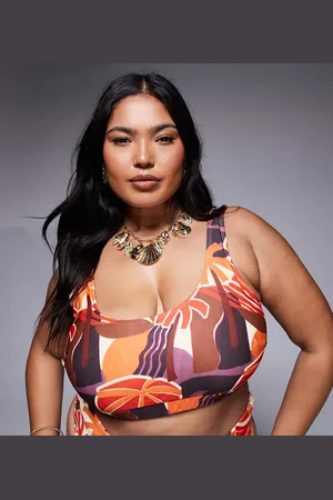 ASOS ASOS DESIGN Curve – Ava – Cropped-Bikinioberteil mit tropischem Print