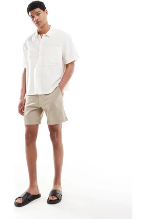 Hollister – Knielange Shorts aus Leinen in Biscuit