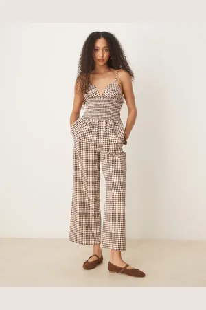 ASOS – Weit geschnittene Hose mit braunem Vichy-Karo