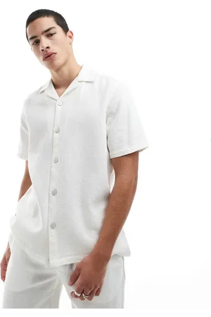 Only & Sons – Locker sitzendes Hemd in Ecru mit Waffelstruktur, Kombiteil