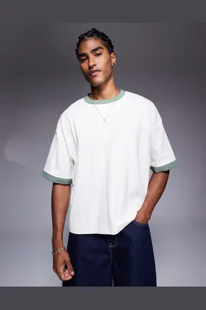 ASOS – Kastiges Oversize-T-Shirt aus strukturiertem Rippstoff in Cremeweiß mit Kontrastdetail