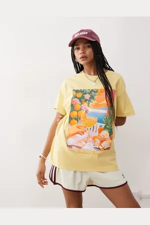 Reclaimed – Oversize-T-Shirt in verwaschenem mit Urlaubsprint