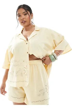 ASOS ASOS DESIGN Curve – Hose in Strohgelb mit Lochstickerei, Kombiteil