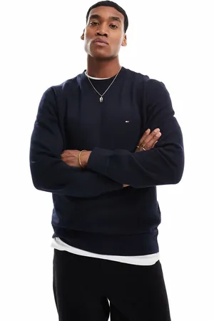 Tommy Hilfiger – Sweatshirt in Dunkelblau mit Rundhalsausschnitt und Fleece-Innenseite