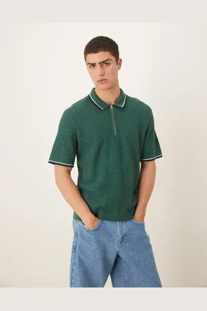 Abercrombie & Fitch – Strickoberteil in mit Polokragen, halblangem Reißverschluss und Kontrast-Zierstreifen