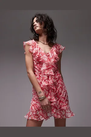 Topshop – Minikleid mit Rüschen, Biesen und Blumenmuster