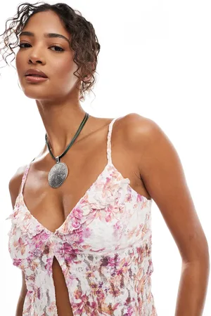ASOS – Mix and Match – Camisole-Oberteil mit Rüschen, Spitze, Blumenmuster und Schlitz vorne