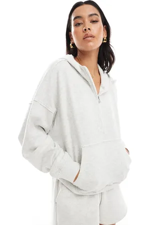 Hollister – Kapuzenpullover in meliert mit Logo und Dad-Reißverschluss