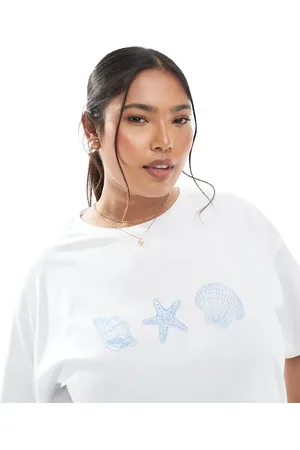 Pieces® Pieces Curve – Oversize-T-Shirt in mit drei Muschel-Prints