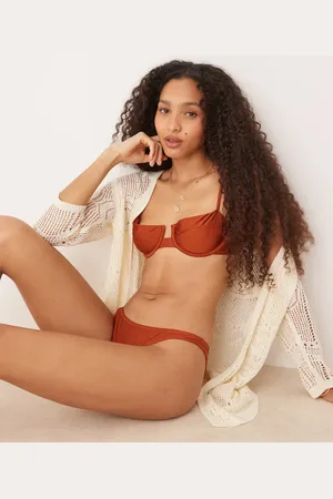 MANGO – Bikinihose in Bronze mit hohem Bund