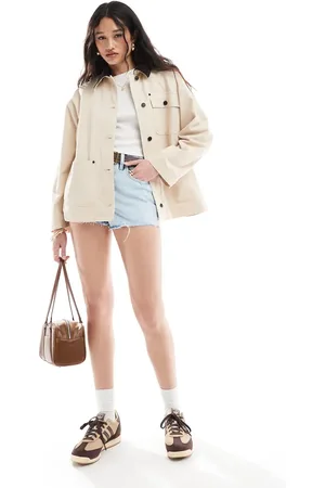 ASOS – Schlichte Jacke in Steinbeige mit Cord-Kragen