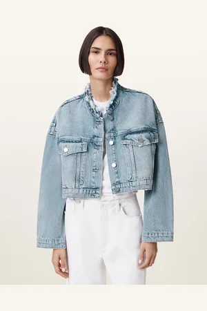 AllSaints – Sonny – Cropped Jacke in hellem Indigoblau