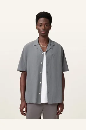 AllSaints – Haven – Kurzärmliges Hemd in Pfeilergrau
