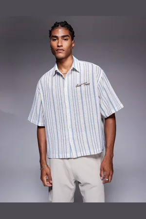 ASOS – Boxy Fit Oversize-Hemd in und Ecru aus Häkelstrick mit Bruststickerei
