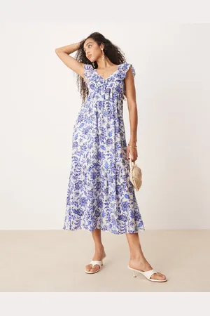 MANGO – Midikleid in mit Pflanzenprint und Rüschenärmeln