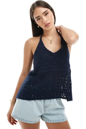 Hollister – Gehäkeltes Neckholder-Oberteil in Marineblau