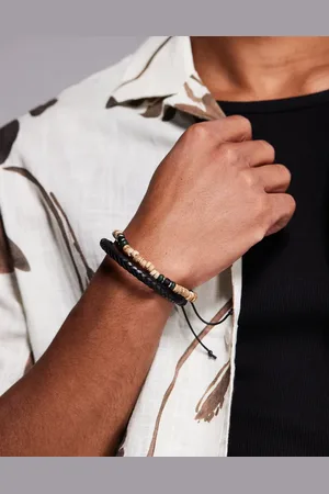 ASOS – 2er-Pack Armbänder in verschiedenen Farben mit Leder- und Holzperlen-Design