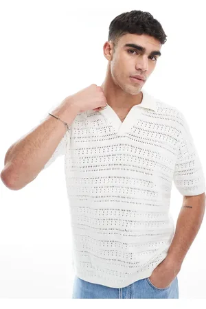 Only & Sons – Polohemd in mit durchbrochenem Strickmuster, tief angesetzter Schulterpartie und geschlitztem Ausschnitt
