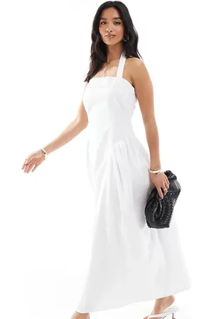 4th & Reckless – Popeline-Maxikleid in mit eckigem Ausschnitt, Neckholder, tiefer Taille und Ballonsaum
