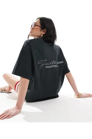 4th & Reckless – Oversize-T-Shirt mit Rückenprint in Anthrazit-Acid-Waschung
