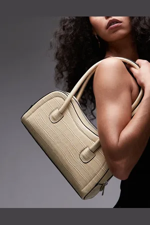 Topshop – Simba – Strukturierte Schultertasche in Buttermilchgelb mit Kroko-Optik